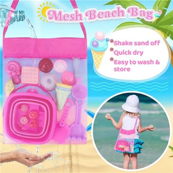 Collapsible Beach Toys Set for Girls, Collapsible Sand Bucket and Shovels Set - Picture 3 of 7